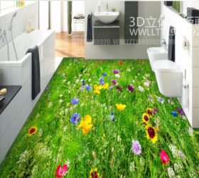 Pavimento Floccato, impermeabile all'acqua, Disegno "effetto fiori campo"